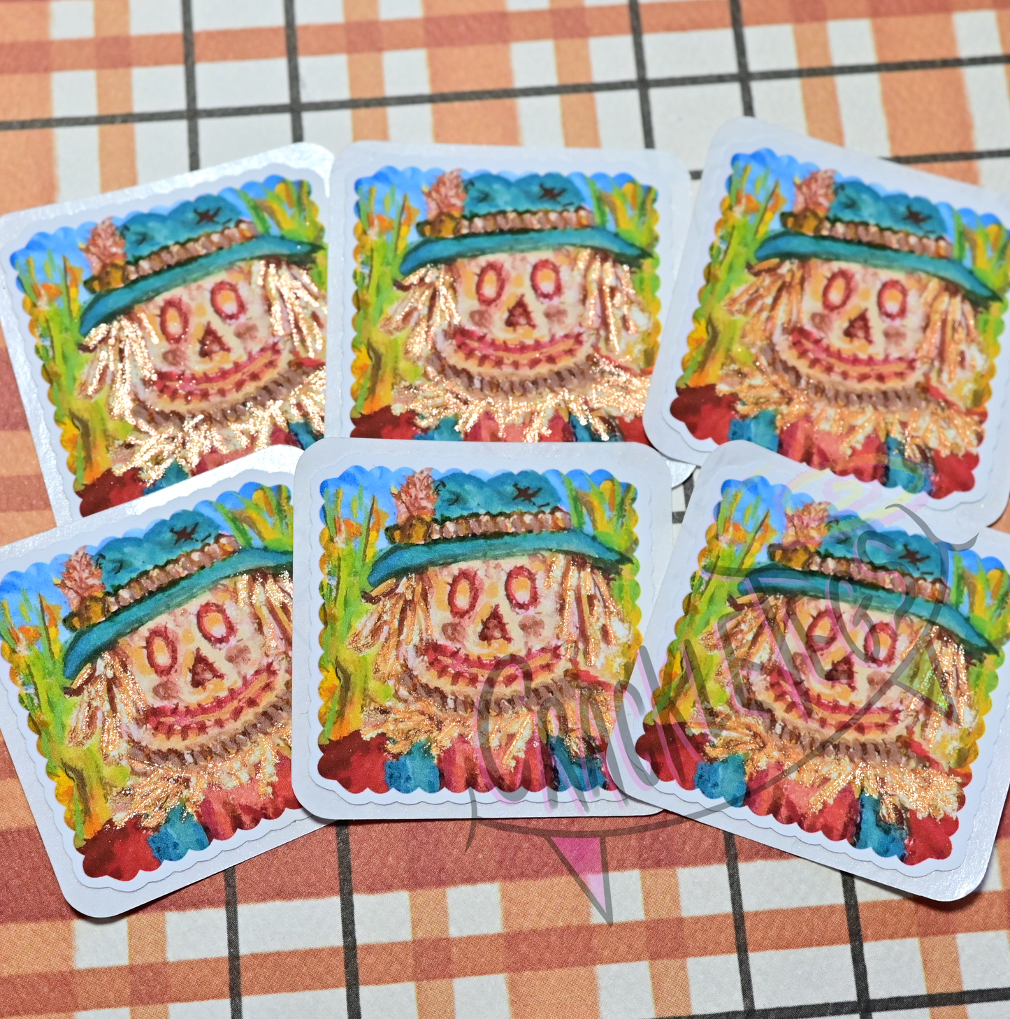 Scott the Scarecrow Glittery Stickers. Pack of 6, Originally Hand-painted.