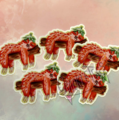 Strawberry Sloth, Sidney Stickers. Pack of 5.