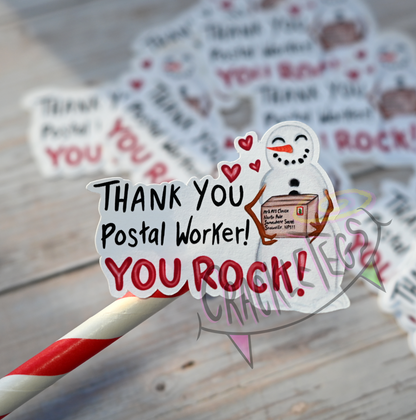 Snowman Thank You Postal Worker Stickers, Pack of 8.