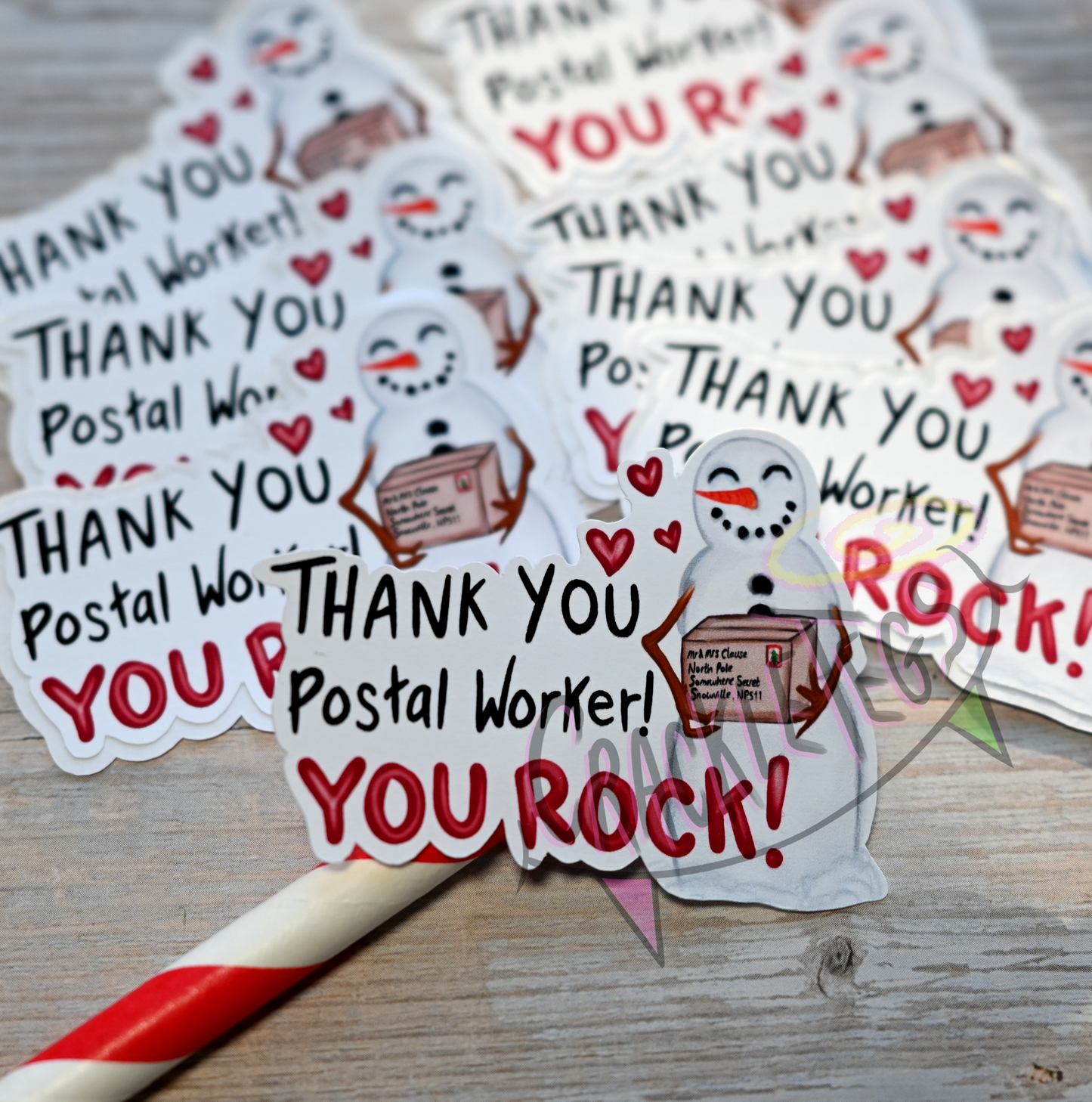 Snowman Thank You Postal Worker Stickers, Pack of 8.