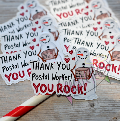 Snowman Thank You Postal Worker Stickers, Pack of 8.