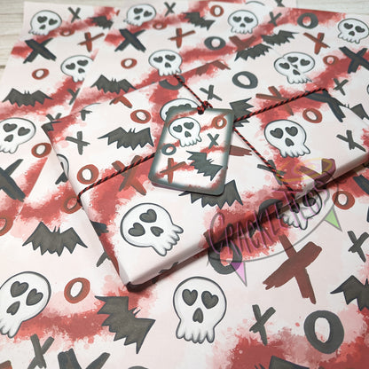 Recycled Skelly Love Gift Wrap. Set of 2 Sheets & 2 Tags.