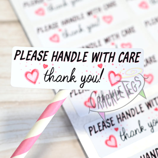 Cute Handle With Care Stickers, Sheet of 16.