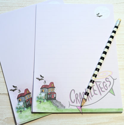 Haunted Mansion Writing Paper. 5 or 10 Sheets, Plain or Lined.