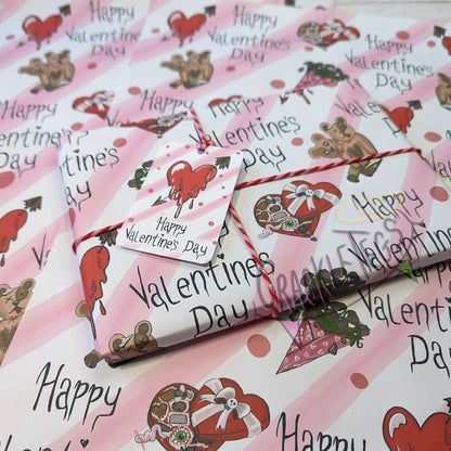 Recycled Creepy Valentine's Gift Wrap. Set of 2 Sheets & 2 Tags.