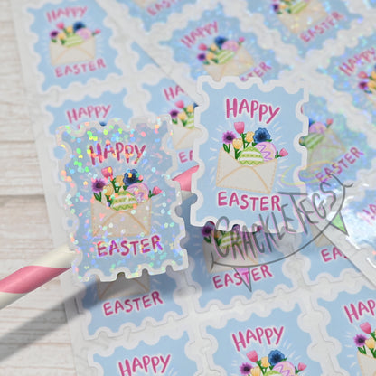 Happy Easter Stamp Stickers. Sheet of 16.