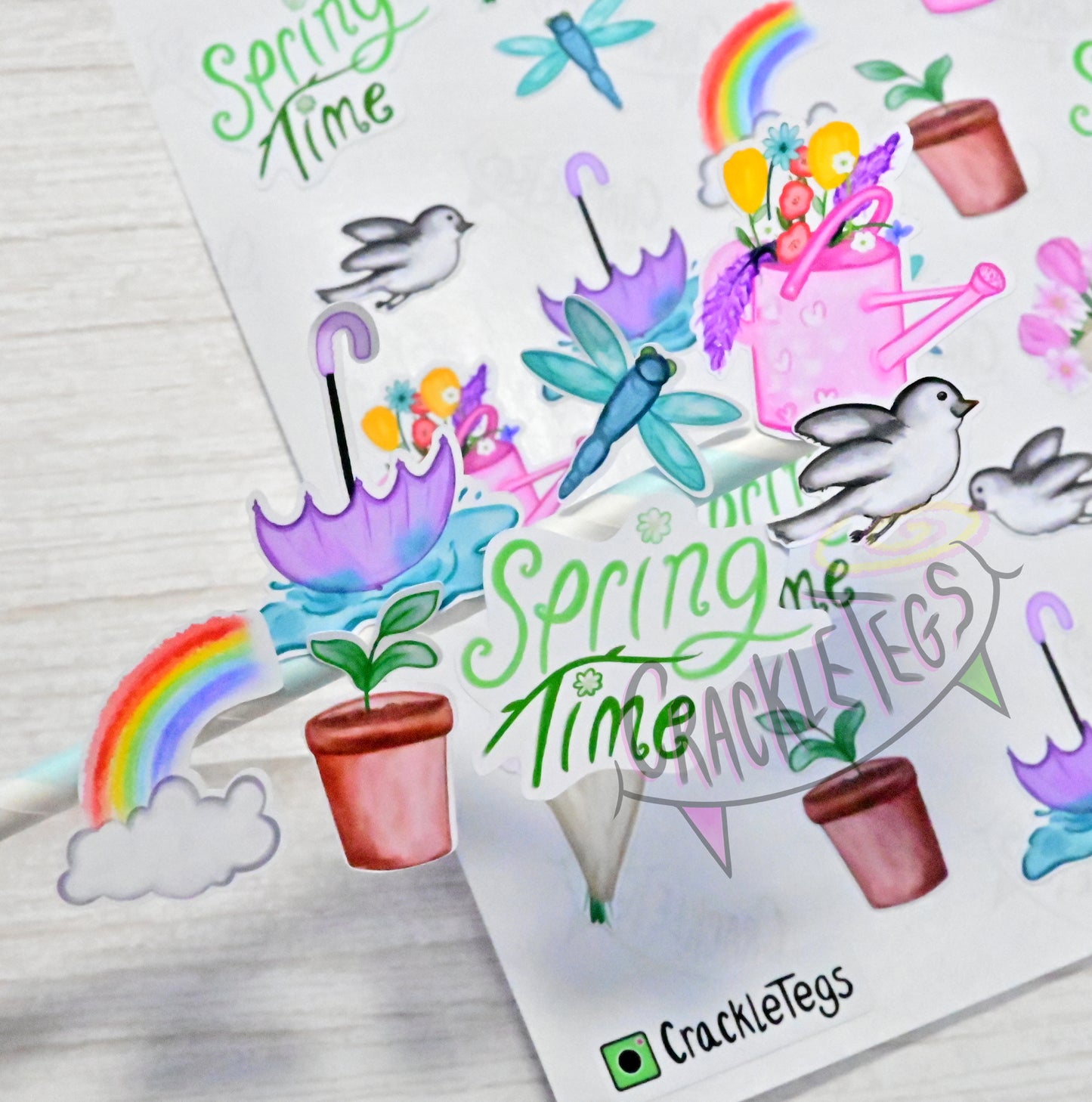 Watercolour Spring Stickers. Sheet of 32