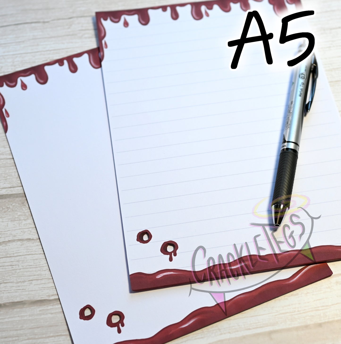 A5 Vampire Writing Paper, With Bite Holes! 5 or 10 Sheets, Plain or Lined.