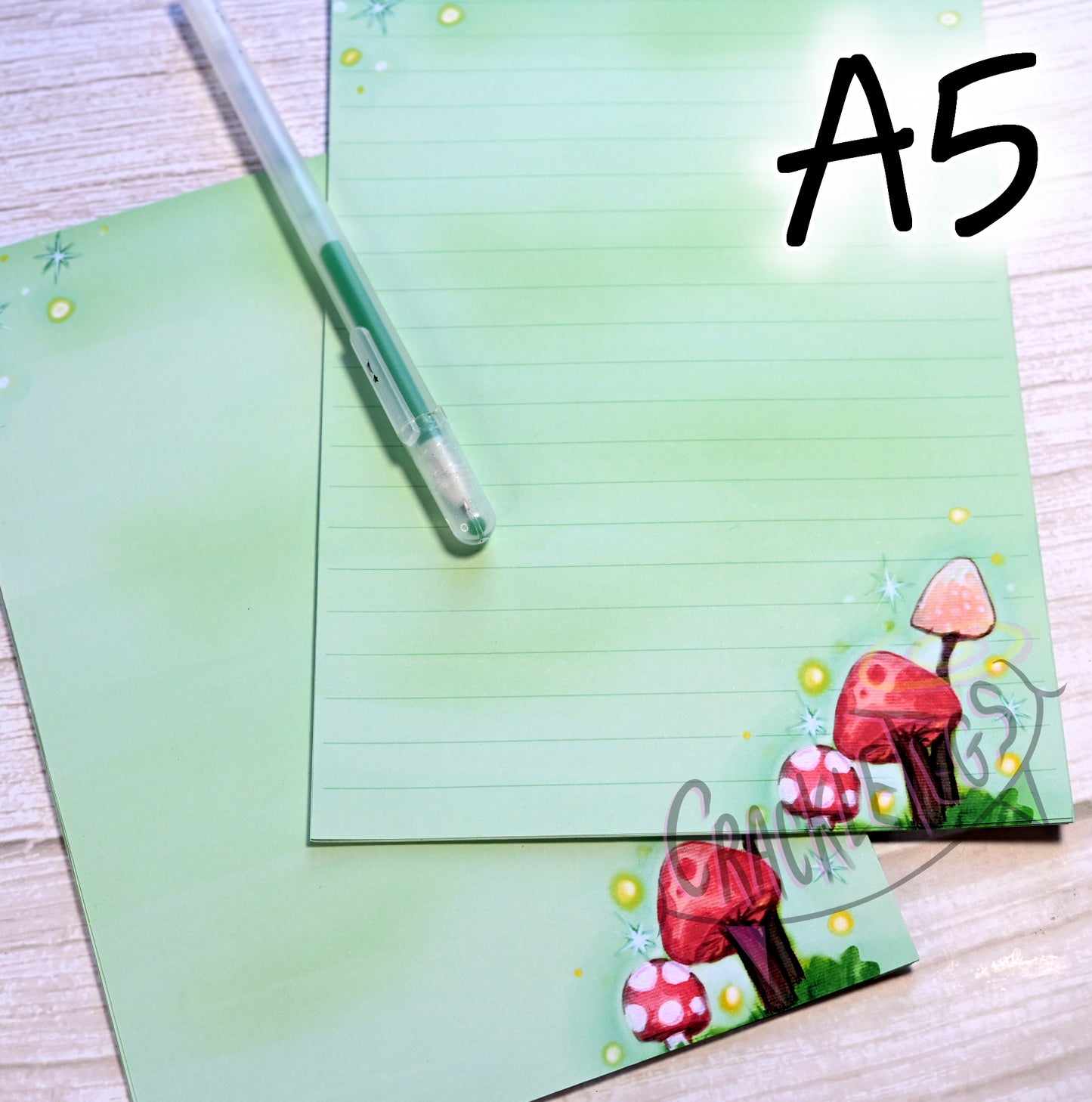 A5 Mystical Mushrooms Writing Paper. 5 or 10 Sheets, Plain or Lined.