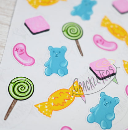 CrackleTegs Mixed Candy Stickers, Sheet of 25.