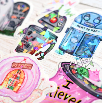 Vinyl Holographic Stickers, You Choose! 1 Original CrackleTegs Character.