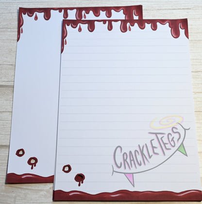 Vampire Writing Paper, With Bite Holes! 5 or 10 Sheets, Plain or Lined.