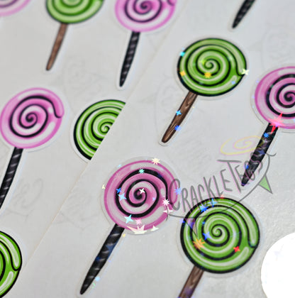 56 Pink & Green Lollipops, Hand Drawn &  Handmade!