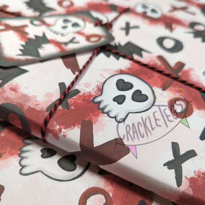 Recycled Skelly Love Gift Wrap. Set of 2 Sheets & 2 Tags.