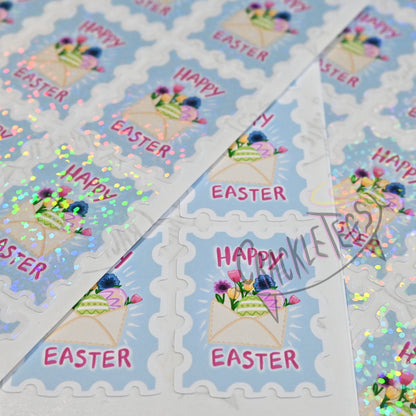 Happy Easter Stamp Stickers. Sheet of 16.