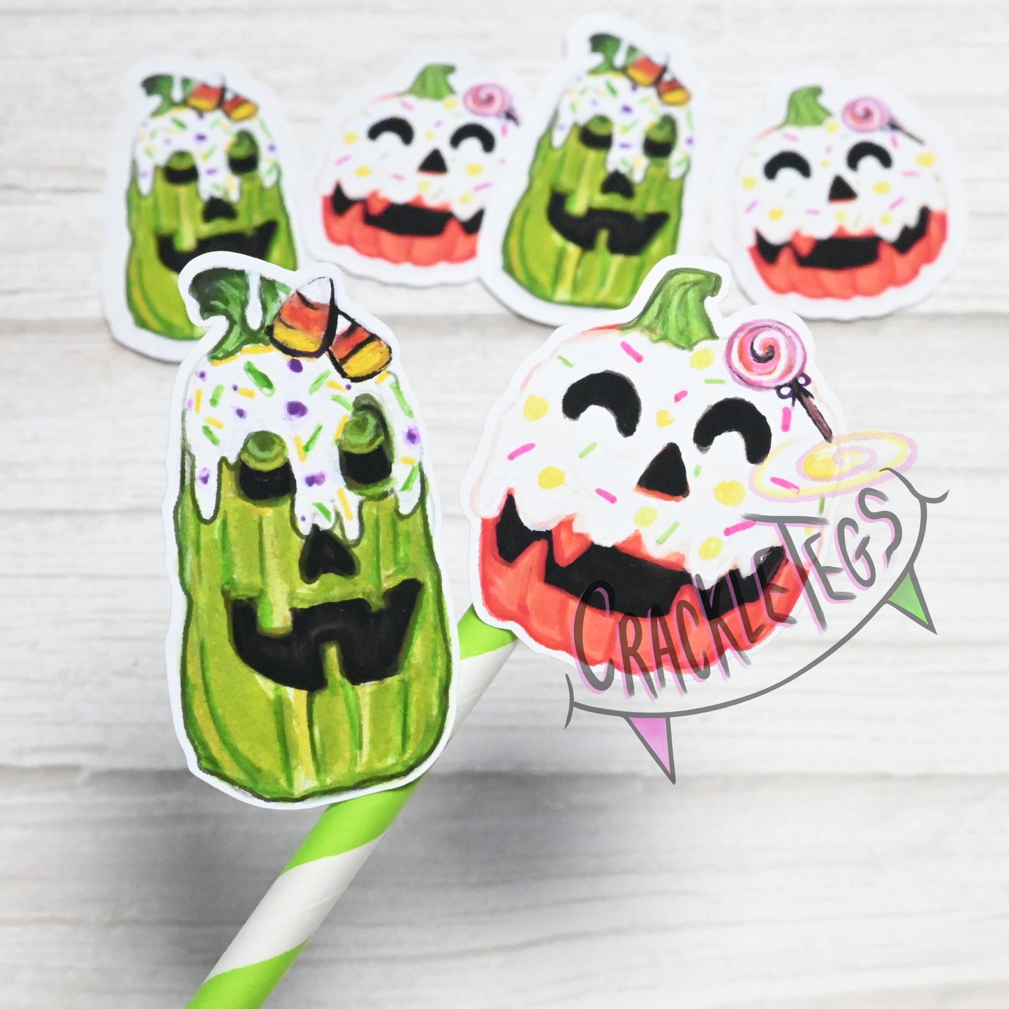 Sweet Pumpkins Stickers, Pack of 6. Originally Hand-Painted.