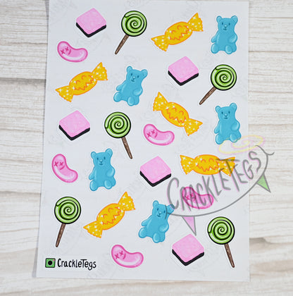 CrackleTegs Mixed Candy Stickers, Sheet of 25.