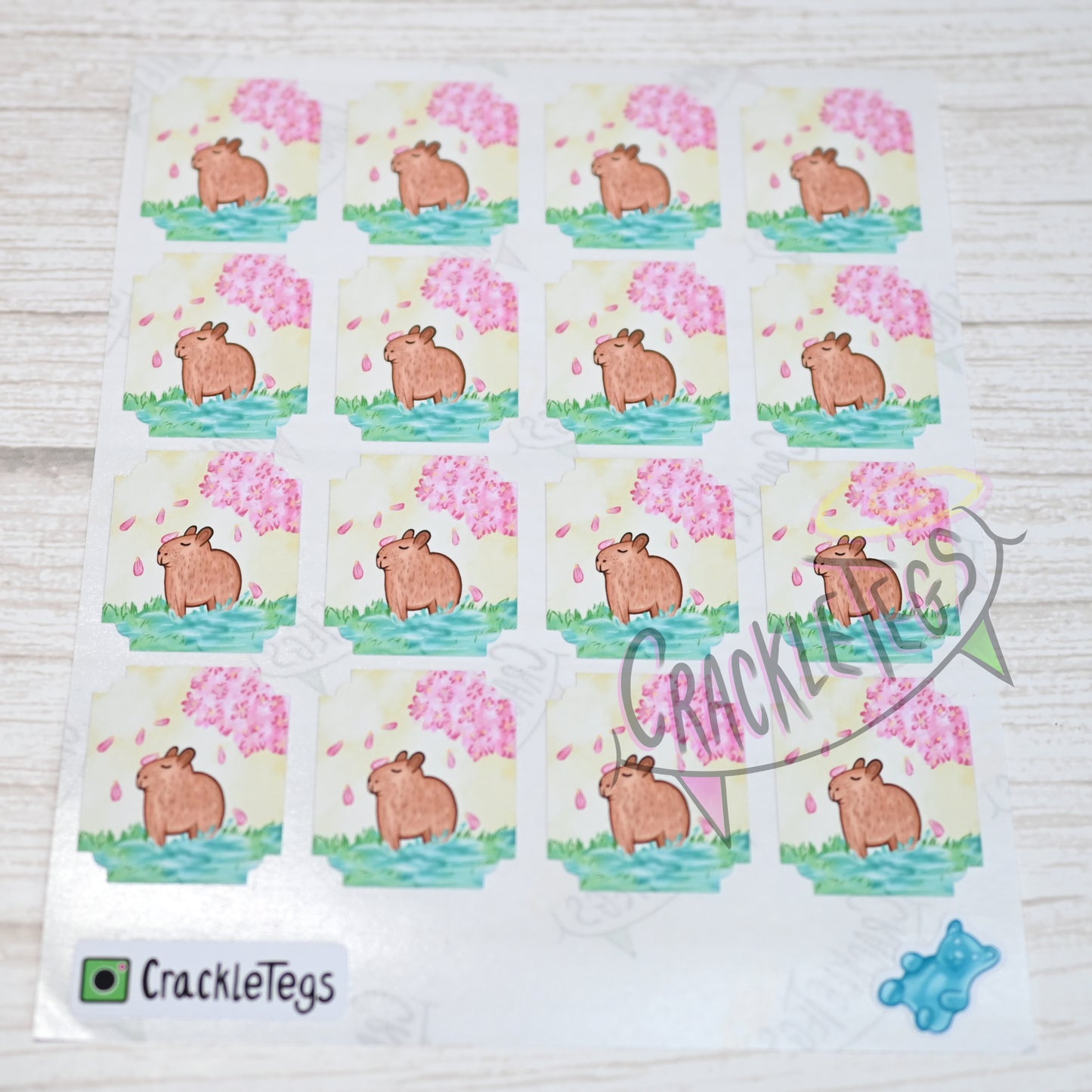 Blossom the Capybara Stamp Stickers, Sheet of 16.