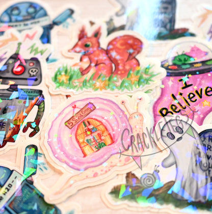 Vinyl Holographic Stickers, You Choose! 1 Original CrackleTegs Character.