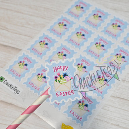Happy Easter Stamp Stickers. Sheet of 16.