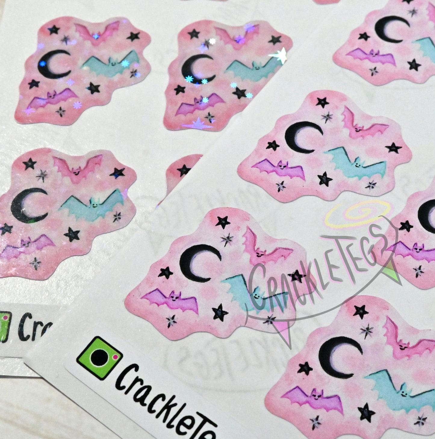 Pastel Bat Stickers, Sheet of 16.