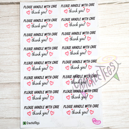Cute Handle With Care Stickers, Sheet of 16.