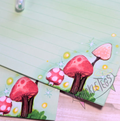 Mystical Mushrooms Writing Paper. 5 or 10 Sheets, Plain or Lined.