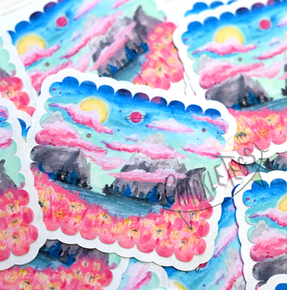 Sci-Fi Flower Planet Landscape Stickers. Pack of 6.