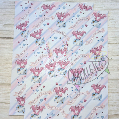 Recycled Valentine's Pigney Gift Wrap. Set of 2 Sheets & 2 Tags.