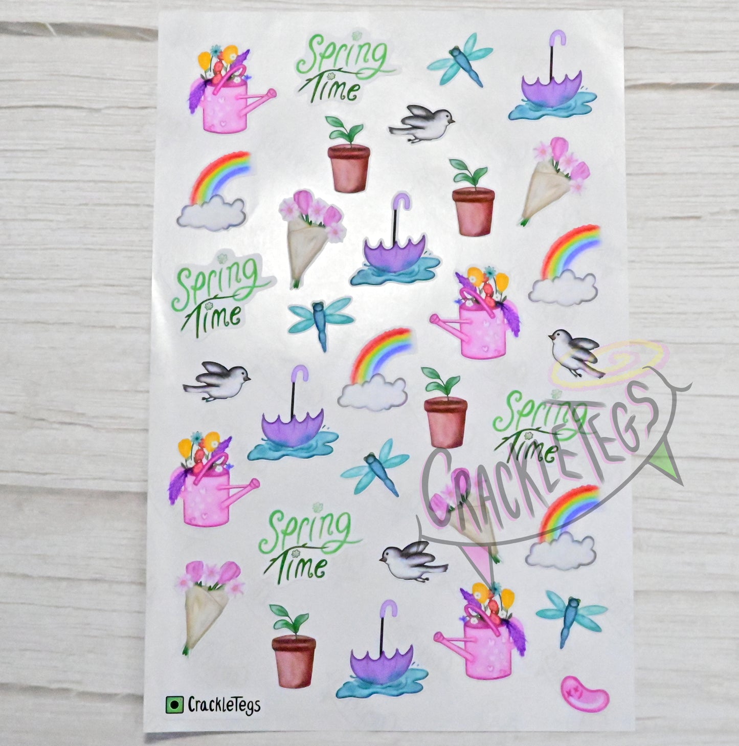 Watercolour Spring Stickers. Sheet of 32