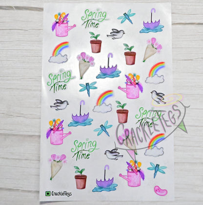 Watercolour Spring Stickers. Sheet of 32