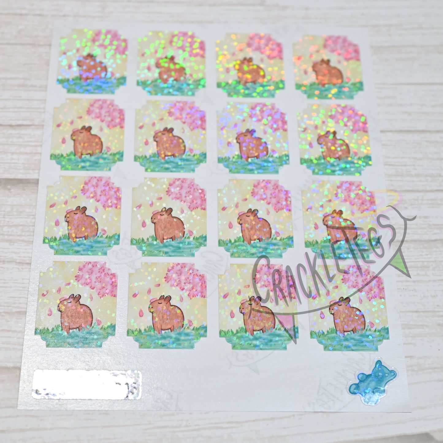 Blossom the Capybara Stamp Stickers, Sheet of 16.