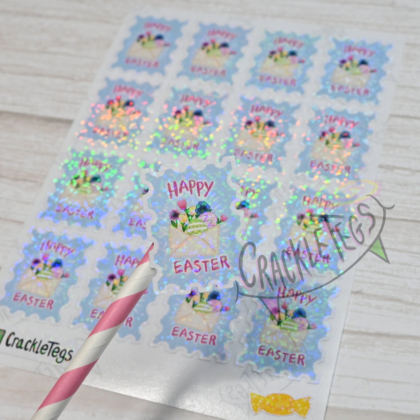 Happy Easter Stamp Stickers, A5 sheet of 16.