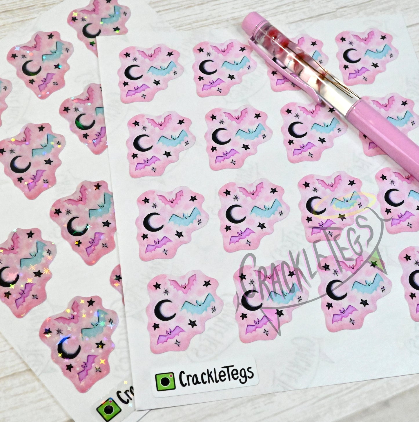 Pastel Bat Stickers, Sheet of 16.