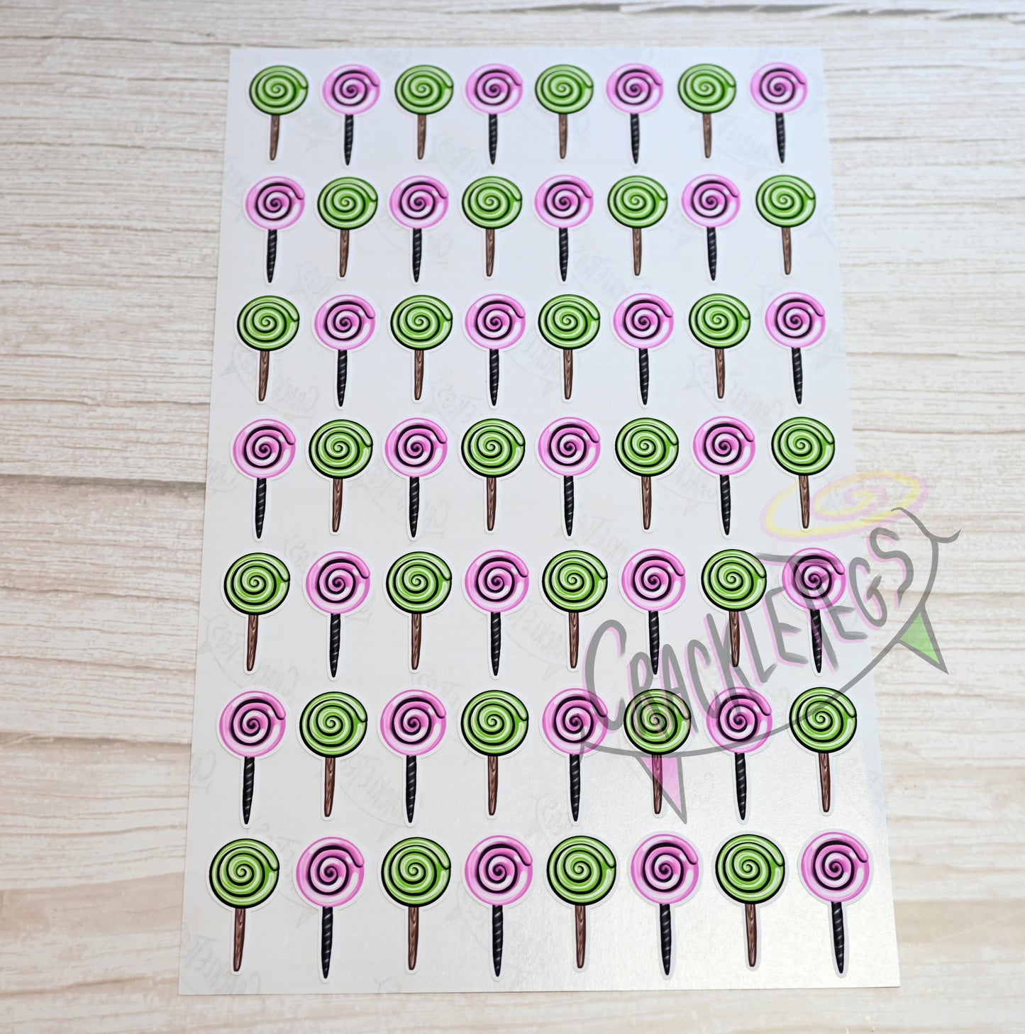 56 Pink & Green Lollipops, Hand Drawn &  Handmade!