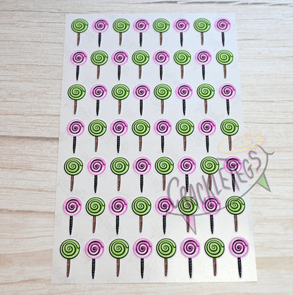 56 Pink & Green Lollipops, Hand Drawn &  Handmade!