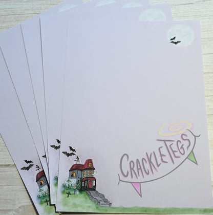 Haunted Mansion Writing Paper. 5 or 10 Sheets, Plain or Lined.
