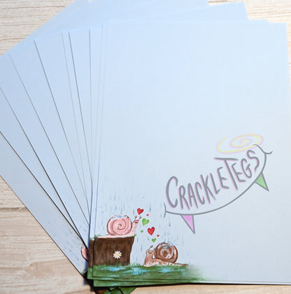 Garden Snails in Love Writing Paper. 5 or 10 Sheets, Plain or Lined.