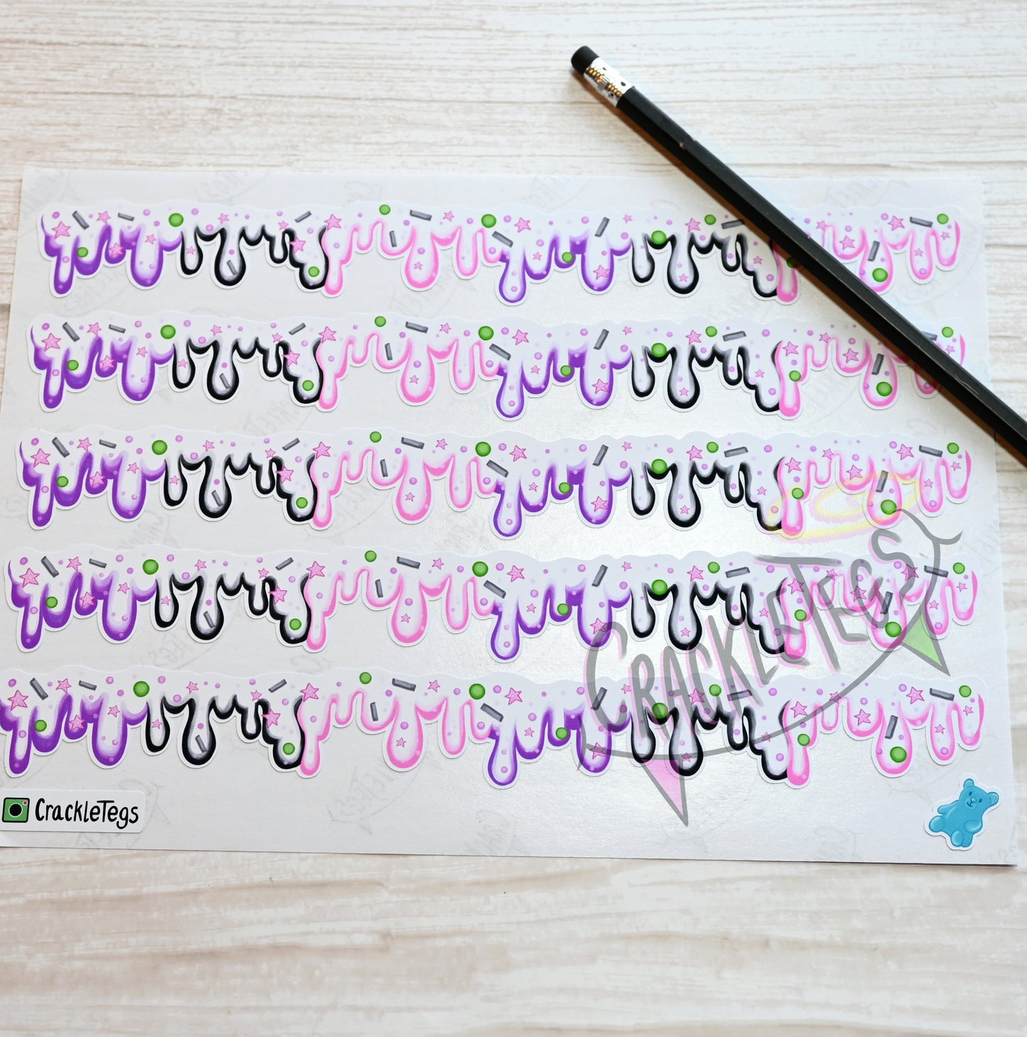 Long Icing/Slime Stickers. Goth Bright Mix. Perfect For Packaging, Scrapbooking Or Journals.