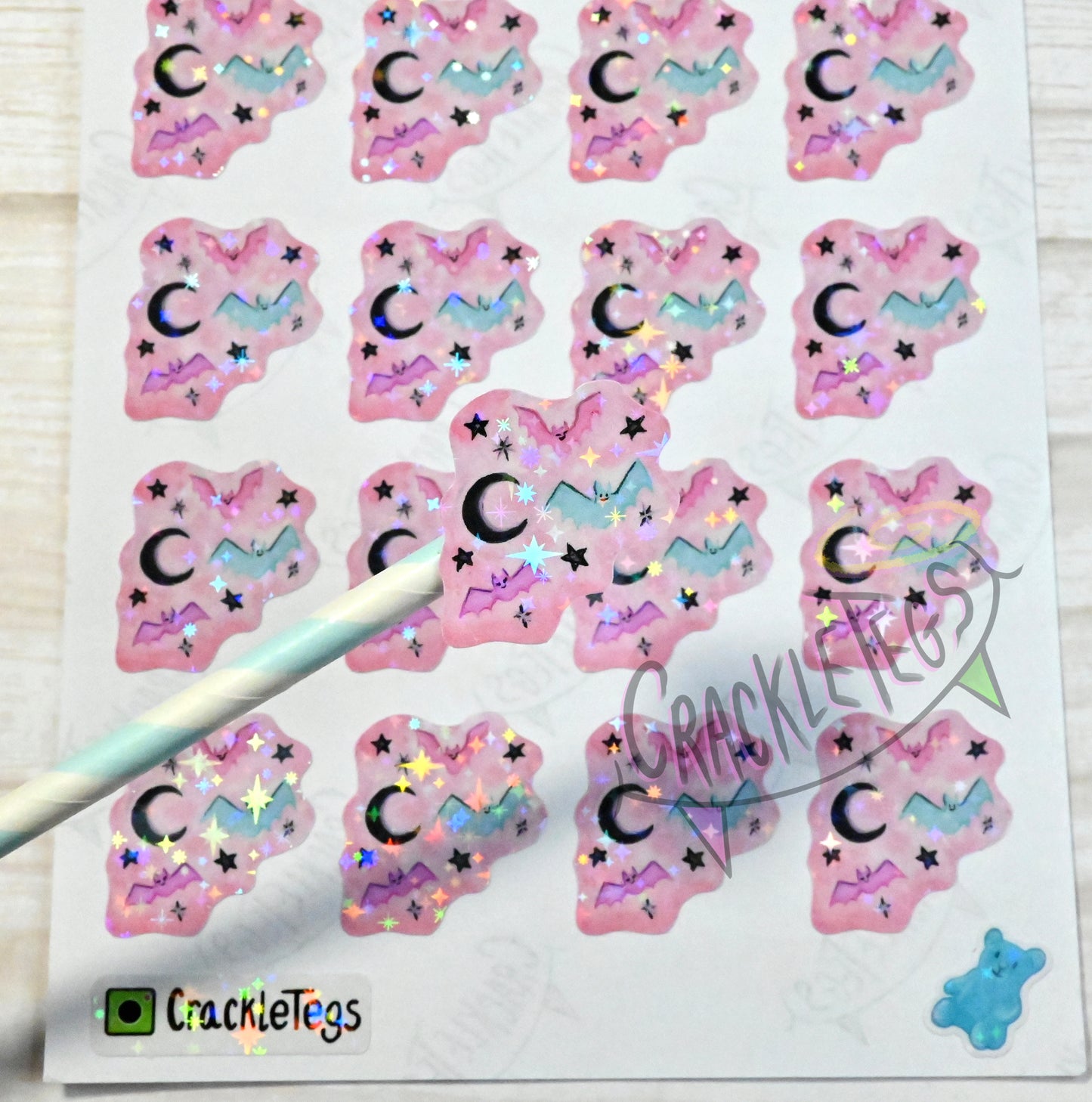 Pastel Bat Stickers, Sheet of 16.