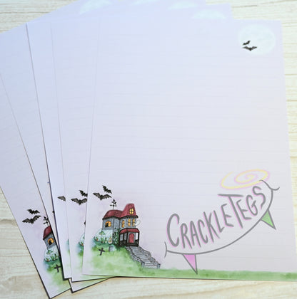 Haunted Mansion Writing Paper. 5 or 10 Sheets, Plain or Lined.