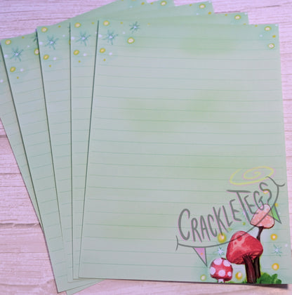 Mystical Mushrooms Writing Paper. 5 or 10 Sheets, Plain or Lined.