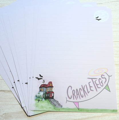 Haunted Mansion Writing Paper. 5 or 10 Sheets, Plain or Lined.