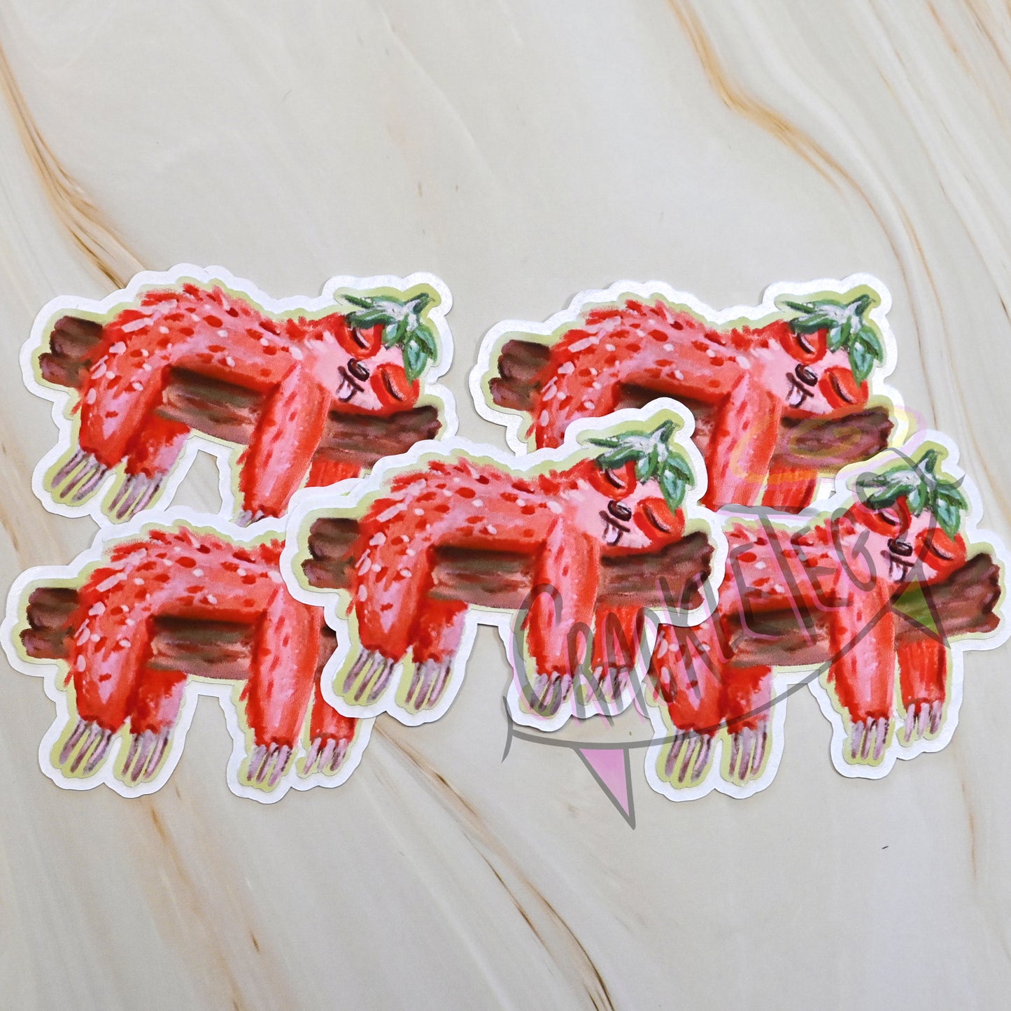 Strawberry Sloth, Sidney Stickers. Pack of 5.
