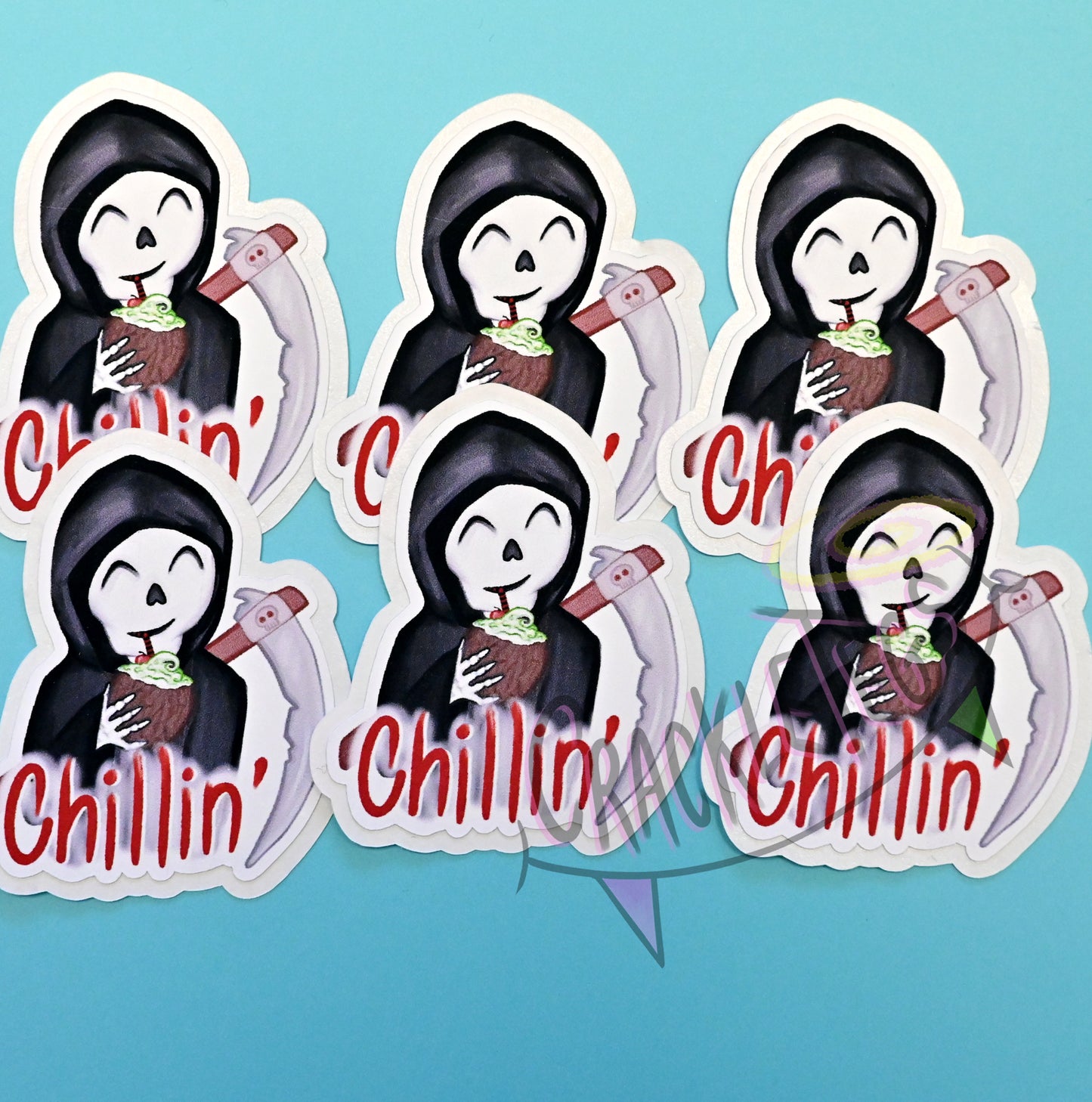 Chilling Grim Reaper Stickers, Set of 6. Hand-drawn & Handmade!