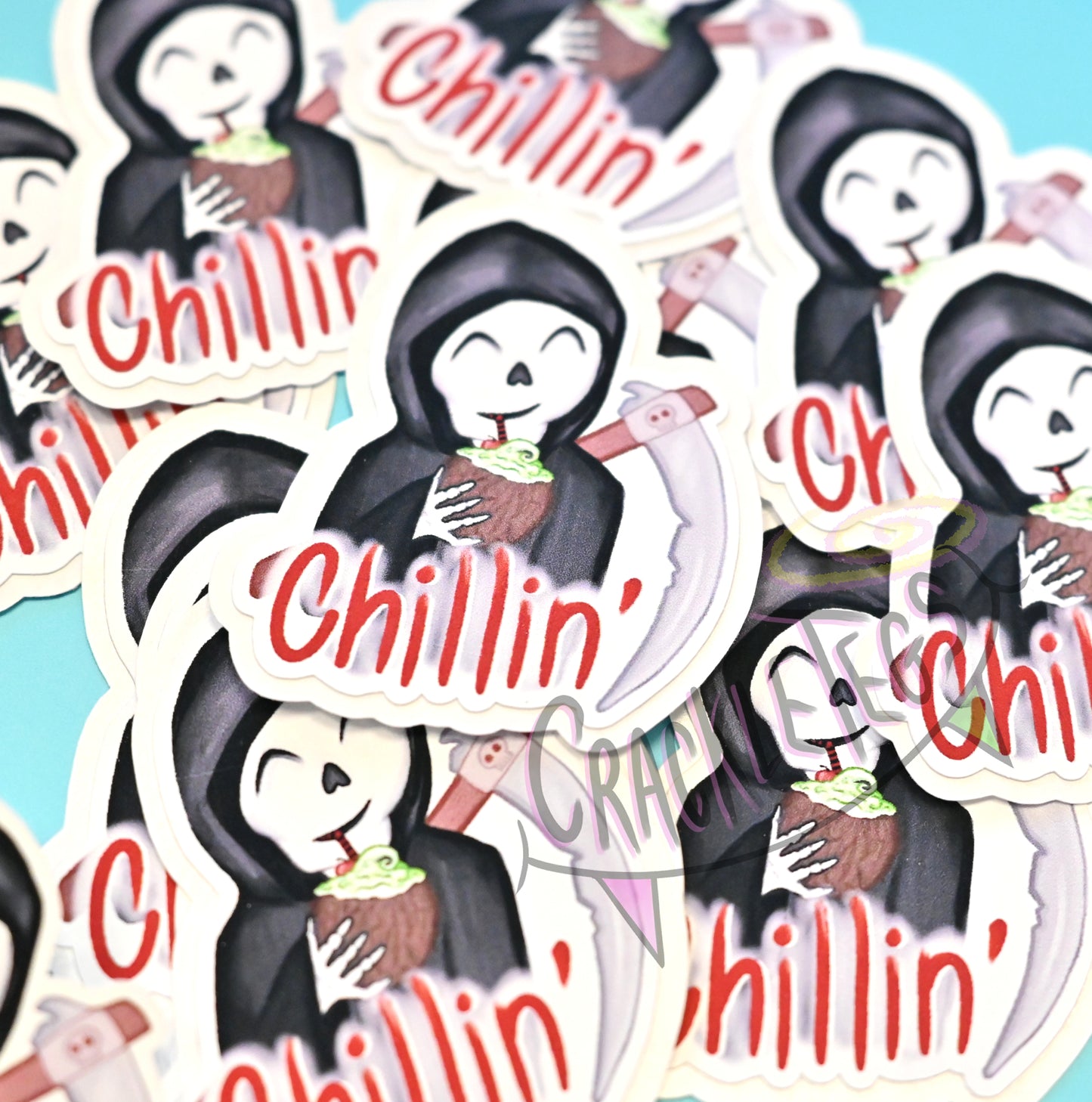 Chilling Grim Reaper Stickers, Set of 6. Hand-drawn & Handmade!