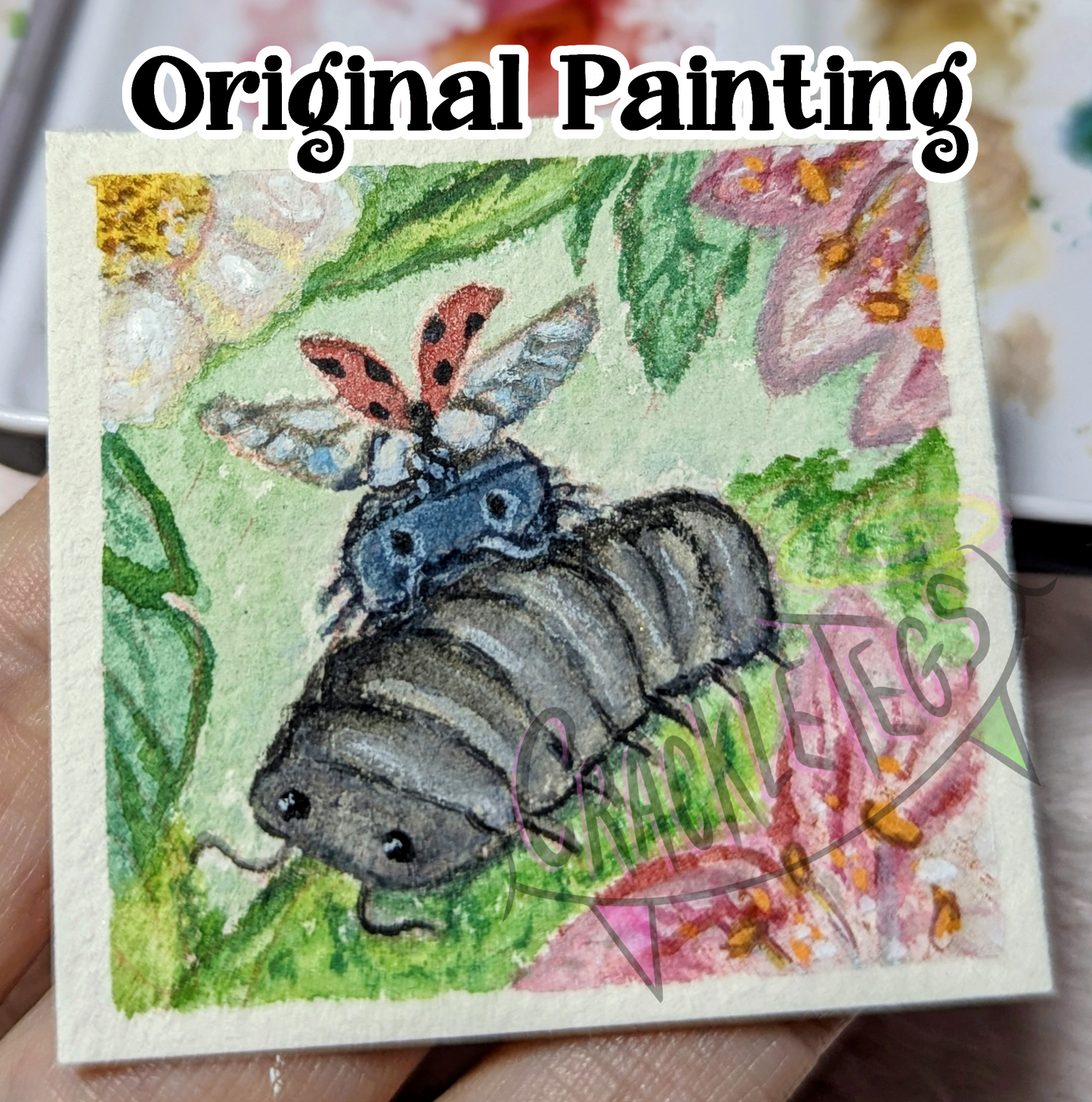 Happy Bug Stamp Stickers. Pack of 8, Originally Hand-Painted.