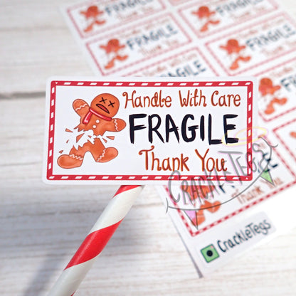 Fragile Gingerbread Stickers, Sheet of 10.