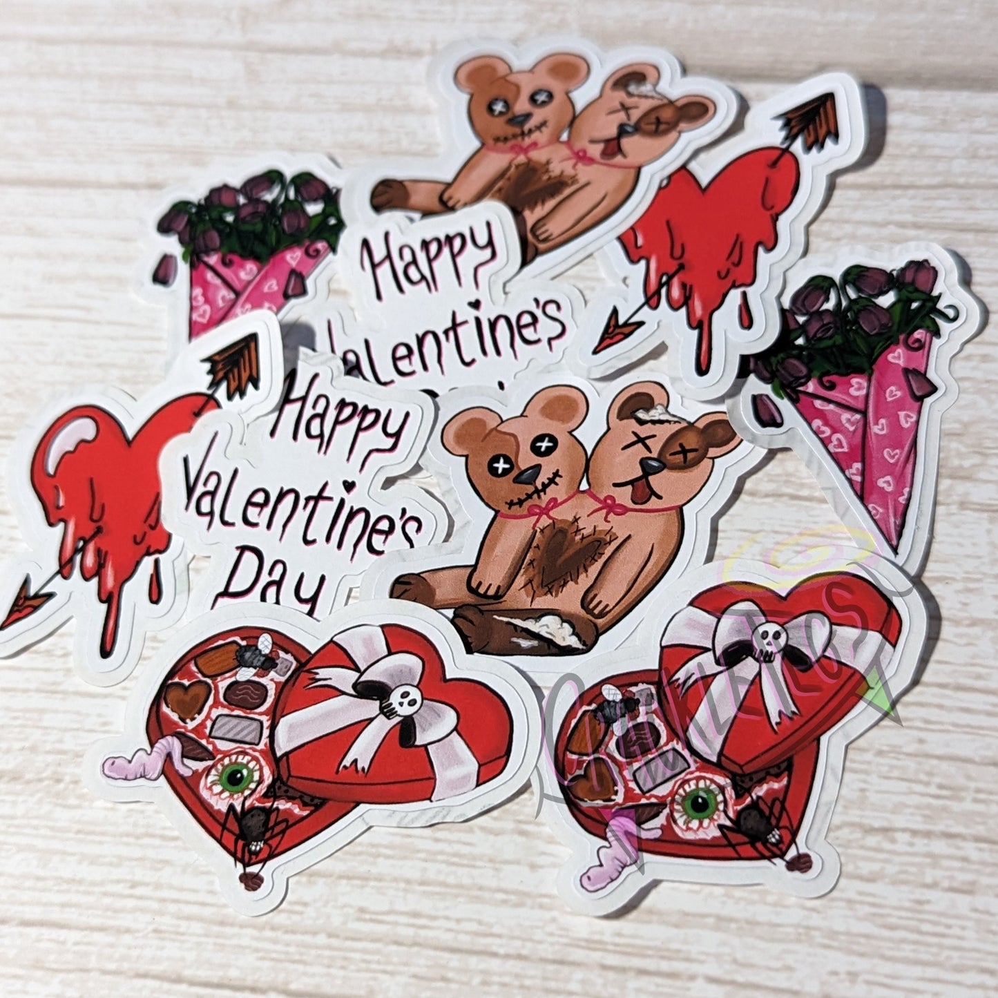 Creepy Valentine Stickers, Pack of 10.