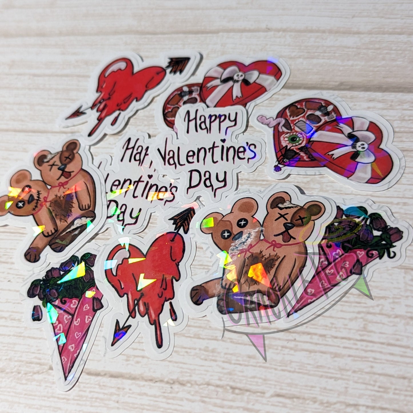 Creepy Valentine Stickers, Pack of 10.